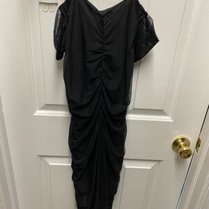 Charlotte Russe Black Ruched V-Neck Maxi Dress